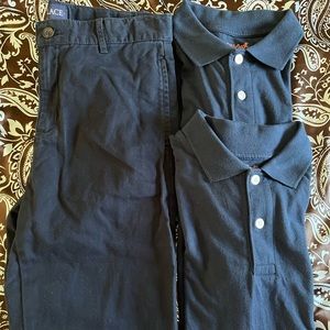 School Uniform Bundle Boys Cat/Jack Shirts 12/14, Children’s Place Pants Navy 14